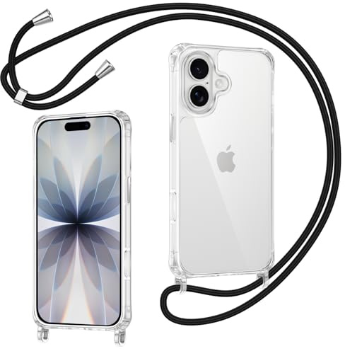 Coiwxmoi Handyband für iPhone 17 Hülle mit Band, Ultra Dünn Transparent [Anti-Vergilbung] Handyhülle mit Kordel zum Umhängen TPU Silikon Bumper Stoßfeste Schutzhülle Cover für iPhone 17, Schwarz