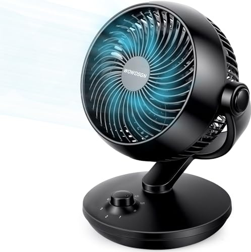 WOWDSGN Air Circulator Desk Fan 8-Inch Powerful 2 Settings with 3 Speed Levels, 3D Turbo Fan Ultra Quiet 22dB, 100° & 80° Oscillation, Ideal for Bedroom, Living Room