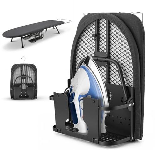 Tabla de Planchar Plegable con Reposa-Plancha y Soporte, Mini Tabla de Planchar Plegable con Patas Antideslizantes y Funda Resistente al Calor, Compacta 82,5 x 31,5 cm, Ahorra Espacio Funda de Algodón