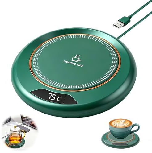Coffee Mug Warmer Green, Smart Beverage Adjustable Warmer Coffee Cup, 8-Hour Auto Shut-Off Portable USB Powered Heated Coaster, Touch Control USB for Desk Office Home with 3℃ to75