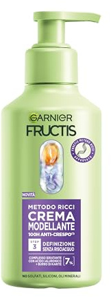 Garnier Fructis Crema Modellante, Per Capelli Ricci, Ricci Definiti a lunga Durata, Idratazione e Anti-crespo, Con 7% di Complesso di Acido Ialuronico e Burro di Karitè, Metodo Ricci, 260ml