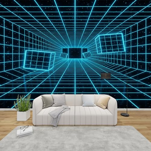 AevuCub Tapete Optische Täuschung, Fototapete 3D Schlafzimmer, Tapeten Vliestapete Schwarz Blau Wohnzimmer, Wandtapete Kinderzimmer Gamer Wanddeko, Mustertapete Vlies 300 x 210 cm (B x H)