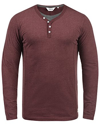 !Solid SDDoriano Herren Longsleeve Langarmshirt Shirt mit Grandad-Ausschnitt Baumwollmischung Regular fit, Größe:M, Farbe:Wine Red Melange (8985)