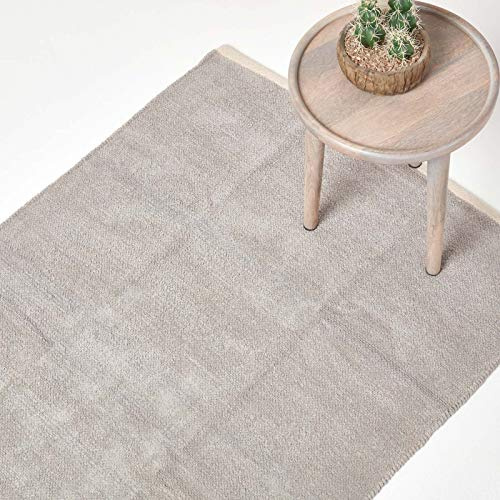 Homescapes waschbarer Chenille Teppich/Bettvorleger 45 x 70 cm handgewebt aus 100% Baumwolle, grau/hellgrau