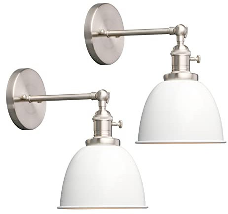 Phansthy 2 Stücke Wandleuchte mit Metall-Schirm Wandlampe Industrial Design, Innen Vintage Loft-Wandlampe E27 max. 40W für Wohnzimmer Schlafzimmer Büro Küche Flur (Weiß)