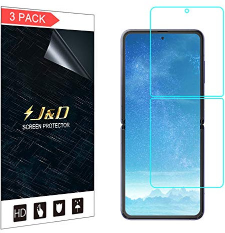 J&D Compatible para Samsung Galaxy Z Flip Protector de Pantalla, 3 Paquetes [NO Cobertura Completa] Prima Escudo de Película Transparente HD Protector de Pantalla para Galaxy Z Flip