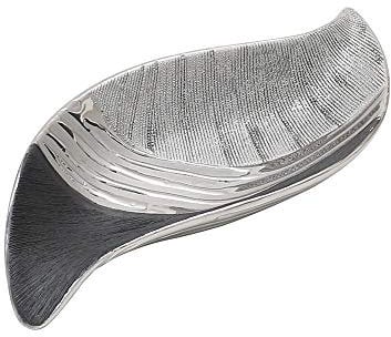 Dekohelden24 Elegante cuenco de cerámica ondulado en color gris plateado, 27 cm