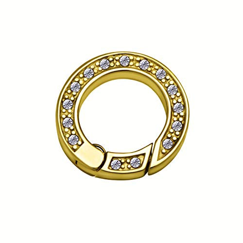 Quiges Clip Ring Carrier Gold 17 mm Edelstahl Verbindungsring mit Zirkonia Kristalle für Kette und Coin Anhänger