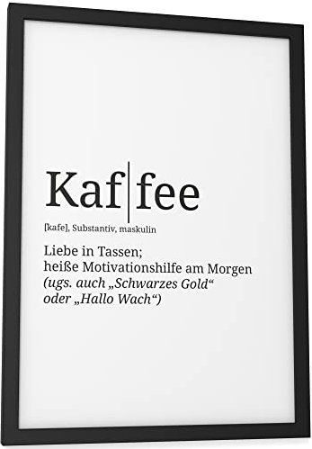 Papierschmiede® Definition: Kaffee, DIN A4 fertig gerahmt (Rahmen: Material und Farbe wählbar), Wandbild für Wohnzimmer, Schlafzimmer, Küche, Esszimmer, Poster Geschenk Wanddeko aufhängefertig