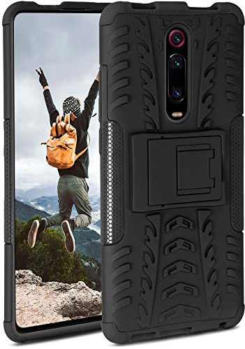 OneFlow Funda acorazada Compatible con el Xiaomi Mi 9T / Mi 9T Pro. Funda rígida para Exterior a Prueba de Golpes, con Soporte, cámara y Protector de Pantalla, Obsidian - Negro
