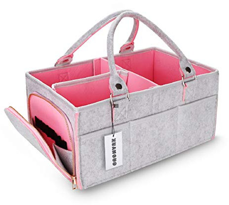 XUANGUO Panier à langer extra large pour chambre d'enfant, sac de rangement portable pour table à langer et voiture, cadeau de naissance pour nouveau-né (rose)