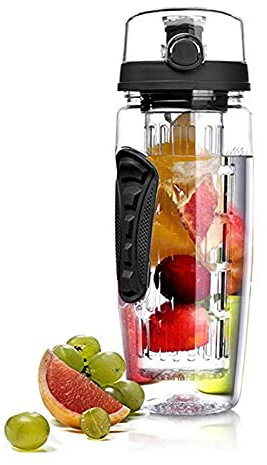 ZZDH Trinkflasche Sport 1000ml Wasser Obst Flasche BPA frei Kunststoff Sport Obst Infuser Wasserflaschen Getränk Flasche Wasser Geeignet für Fitness, Outdoor-Sport (Color : Black)