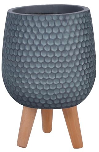 IDEALIST 15cm Indoor Plant Pot | Honeycomb Sage Green Reinforced Stone Planter with Legs | Flower Pot Cover D15 H34 cm, 4 litres