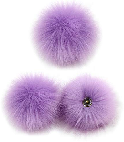 YOURPAI Pompon Ball, 3 Pezzi 10 cm Fai da Te colorato Peloso Pompon Palla con Bottone a Pressione per Cappello Scarpe Sciarpa Taro Viola