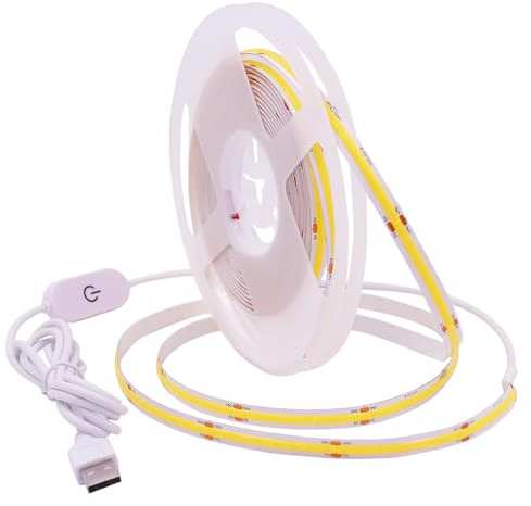 GQL Dimmable COB LED Strip with White Dimmer Switch, 5V USB Flexible Light Ribbon, Self-Adhesive Tape for Indoor Home Commercial Cupboard TV Backlight (Natural White, 1m)