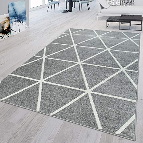TT Home Wohnzimmer Teppich Kurzflor Wohnzimmer Ethno Design Rauten Design Skandi Design Modern, Farbe: Grau, Größe:60x100 cm