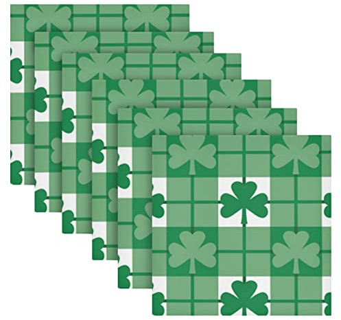St. Patrick's Day Stoffservietten, Set mit 6 Stück, St. Patrick's Day, grüne Kleeblätter mit kariertem quadratischen Premium-Polyester-Tischwäsche, 50,8 cm, Servietten für Dinnerpartys