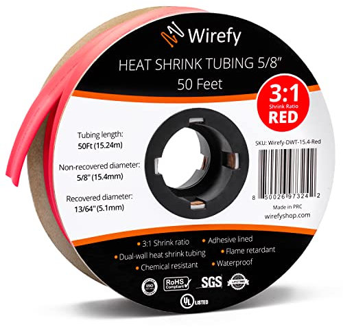 Wirefy Schrumpfschlauch Metrware mit Kleber 15m - 3:1 Schrumpfverhältnis, Doppelwandiger Schrumpfschlauch Wasserdicht - Heat Shrink Tube Set Rot Ø 15,4mm