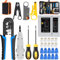 MAYLINEE RJ45/CAT5/CAT6 Herramienta Alicate de Corte Crimpadora Kit, Pasante CAT7 Profesional Mantenimiento LAN Comprobador Cables de Red Conectores, Pelacables Alicates Pasante Crimpar Tester(Gris)
