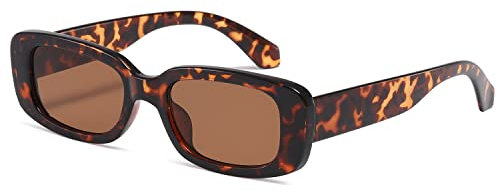 kimorn Occhiali da sole rettangolare per le donna Uomo Occhiali alla moda retrò Occhiali da sole vintage anni '90 Protezione UV 400 Cornice quadrata K1200 (Lenti marroni con montatura leopardata, 65)