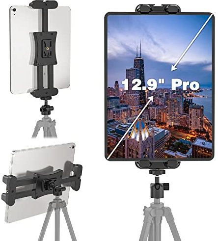 Padwa Lifestyle Tablet Tripod Mount Adapter Clip Holder for Selfie Stick Pole Camera Monopod Tripod Adapter, Compatible with 4.7-12.9 Inch Tablets Smartphones IPad Pro IPad Air IPad Mini 12.9 11 10.5
