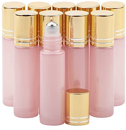 Rowiz 10 Stück 10 Ml (1/3 Oz) Rosa Glasfläschchen Mit Roll-on-Verschluss | Mit Schraubverschluss, Dickwandigem Glas, Edelstahl-Rollkugel, Auslaufsicher, Wiederbefüllbar, Kompakt Und Handlich, Parfüm