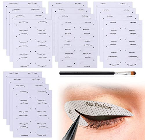 16-teiliges Eyeliner-Lidschatten-Schablonen, mit 1 Lidschattenpinsel, Eyeliner-Lidschatten-Make-up-Schablonen-Aufklebern, schnellem Augen-Make-up-Werkzeugset, für Anfänger geeignet.