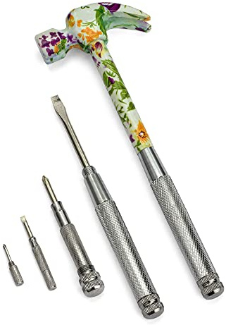 ENKAY - 6 in 1 Floral Hammer and Screwdriver, Multifunction Claw Hammer Tool with Flower Print (Pattern 2)