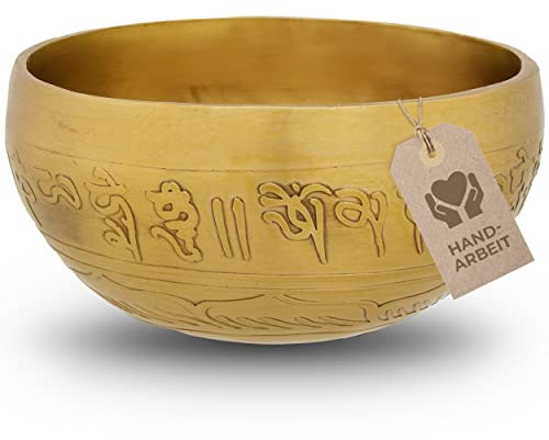 Tibetische Klangschale Blume des Lebens für Yoga, Meditation und Entspannung, Ø 10 cm, 400 Gramm, matte Oberfläche, Traditionelle Handarbeit in Profi-Qualität