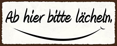 mrdeco Metall Schild 27x10cm gewölbt ab hier bitte lächeln Deko Blechschild Tin Sign