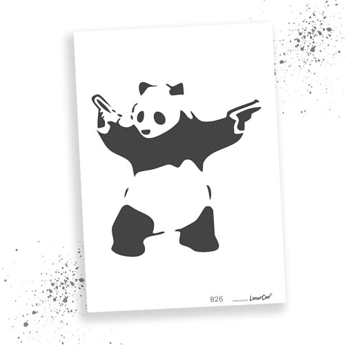 LaserCad Schablonen BANKSY Streetart (B026, Panda, DIN A7) Stencil für Graffiti, Airbrush, Kunst, Deko, zum Malen