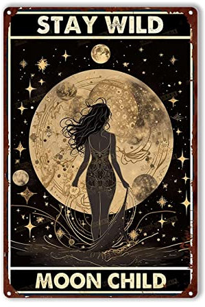TSEZLOJH Metall-Blechschild Stay Wild Moon Kind Blechschilder Bar Dekorationen Kunst Poster 20,3 x 30,5 cm