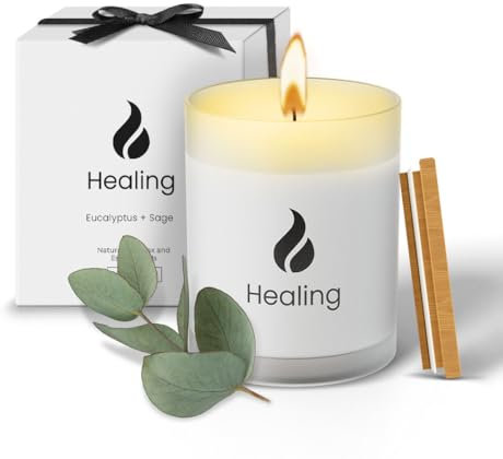 Naturix Scent ed Kerzen für Zuhause – Salbei & Eukalyptus Kerze – Heilkerzen – ungiftige Kerze, 50 H lange Lebensdauer, ätherisches Öl Soja Salbei Kerzen, natürliche Aromatherapie Kerze Box Geschenk,