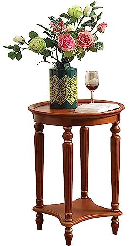 MOUNW Runder Beistelltisch aus Holz, runder Sofa-Beistelltisch, Kirschbaum-Finish, mit 2-stufigem Regal, Massivholzrahmen, für kleine Räume, Wohnzimmer, Schlafzimmer (Größe: 51 * 71 cm)