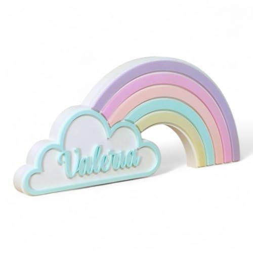 Tres Aristas | Arcoíris con Nube Personalizado con Nombre | Decoración Infantil para Habitación de Bebé y Niños | Regalo Original para Recién Nacidos | Varios Modelos y Colores a Elegir