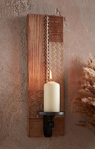 Wand-Kerzenhalter Stilmix aus Holz, 45 cm hoch, Wandleuchter, Wand-Teelichthalter, Wanddeko