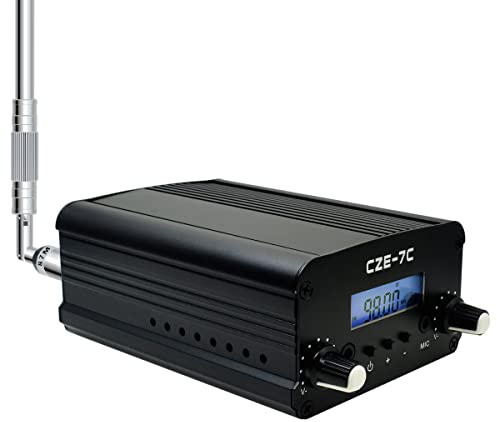 BaseWish 7 W 1 W långdistans FM-sändare med LCD och 3,5 mm ljudkabel, perfekt för kyrka, skola och stormarknadsevenemang, ljusshow och fyrverkeri,