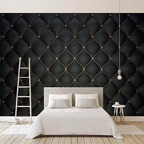 Papier peint en cuir souple de luxe noir avec diamants incrustés de lignes dorées Décoration murale pour chambre à coucher, salon, décoration d'intérieur 150 x 70 cm