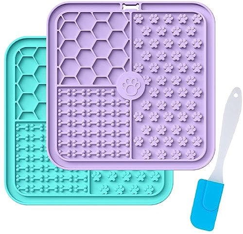 Tapis de Léchage pour Chien avec Ventouses, Sans BPA - Soulage l'Anxiété, Gamelle Anti-Glouton, Facilite Bain, Toilettage et Dressage, Améliore l'Hygiène Bucco-Dentaire (Lick Mat - 2pcs)