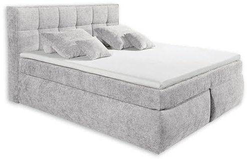 Stella Trading Michigan 6 Boxspringbett 180x220, Silber - Bequemes Doppelbett mit 7-Zonen Federkern Wendematratze & Kaltschaum Topper - 190 x 128 x 245 cm (B/H/T)