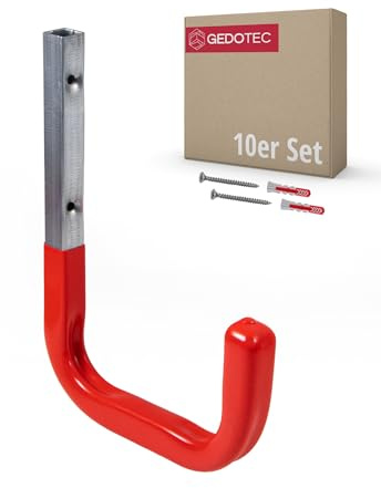 Gedotec Wandhalterung - Wandhaken zum Schrauben Stahl verzinkt gummiert | MONO | 10 Stück Gerätehaken Länge: 80 mm inkl. Befestigungsmaterial | Allzweckhaken aus Metall | Wandhalterung Garage