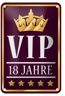 FEMER Blechschild Hinweis 12x18cm VIP 18 Jahre (lila/weiß)