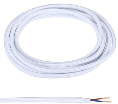 PATIKIL Fabric Cloth Covered Round Wire, 9.84ft 18AWG 2 Core Vintage Woven Electrical Cord for Pendant Light DIY Project, White