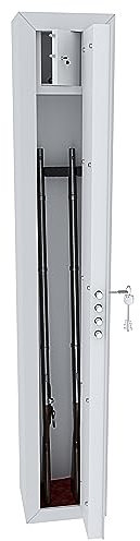 EGLEMTEK Armadio Portafucili Armi Blindato Fuciliera In Acciaio Con Cassetto Tesoretto Con Serratura E Chiave A Doppia Mappa Cassaforte Sicura Austin Colore Bianco Opaco 145 x 25 x 20 Cm (2 Posti)