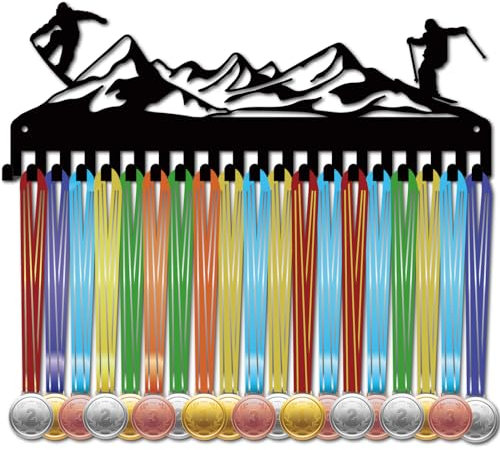 CREATCABIN Ski-Medaillen-Aufhänger,Medaillenhalter,Display-Aufhänger,Rack,Sport,Metall,Zum Aufhängen,Sportler-Auszeichnungen,Eisen-Wandhalterung Für Wand,Wettbewerb,Skifahren,Alpin,Schwarz,40x15cm