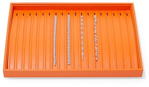 Papten Stackable Jewellery Tray Organiser‌ ‌Long Bracelet Tray‌s & ‌Bracelet Necklace Tray‌ for Chains & Accessories, ‌Luxury PU Leather Multi-Layer Storage Display‌ for Dresser and Drawers(Orange)