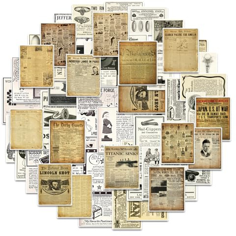 Bomichi Vintage Aufkleber für Scrapbooking, Retro Zeitung Aufkleber für Journaling, Dekorative Aufkleber Ästhetische Vinyl Aufkleber für Junk Journal Tagebücher Collage DIY Handwerk