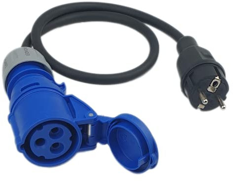 RoadEu - Adaptateur pour Caravanne - fiche mâle 2P+T + fiche Femelle CEE - Câble en Caoutchouc 3m Cordon Adaptateur