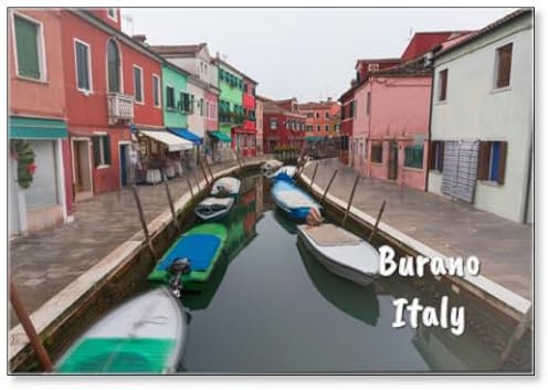 Burano Colored Houses During Winter Time with Fog, Fridge Magnet