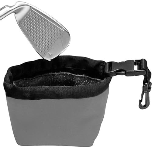 SUBORAWOS Golf Club and Golf Ball Cleaning Bag, Waterproof Liner Detachable Clip, Machine Washable, Golf Accessory Cleaning Bag (Grey)
